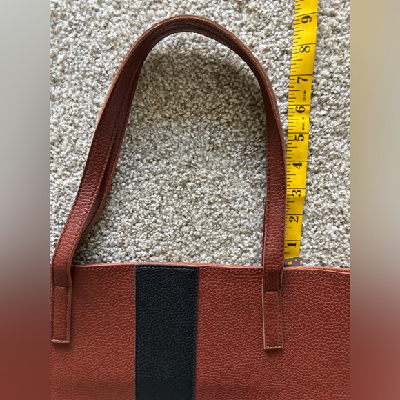 VINCE CAMUTO Pebble Leather Brown and Black Classic Tote Bag - Picture 8 of 8